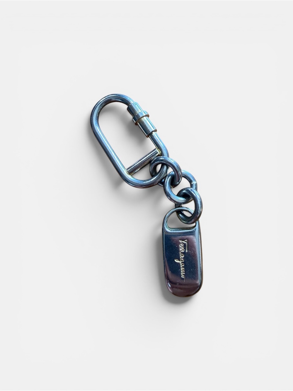 Salvatore Ferragamo Carabiner Keychain Key Fob Made in Italy Silver